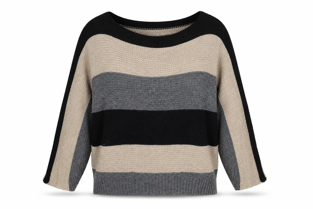 Blue Vanilla Womens Multicoloured Round Neck Striped Polyester Pullover Jumper Size S - Size S-M