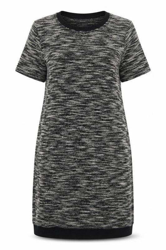 Front view of Marks & Spencer women’s black geometric polyester a-line, size UK 12, round neck pullover