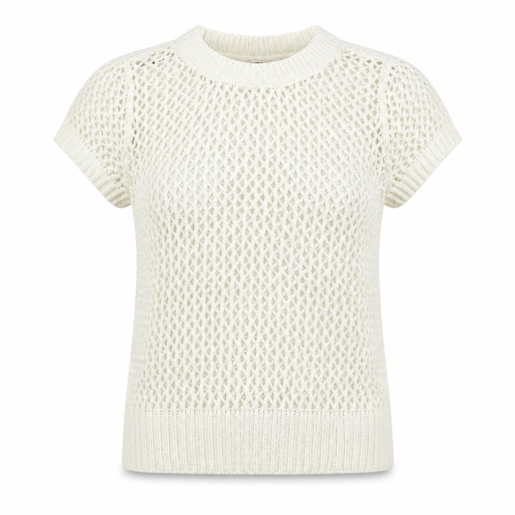 Front view of H&M women’s white round neck acrylic jumper, size UK 10