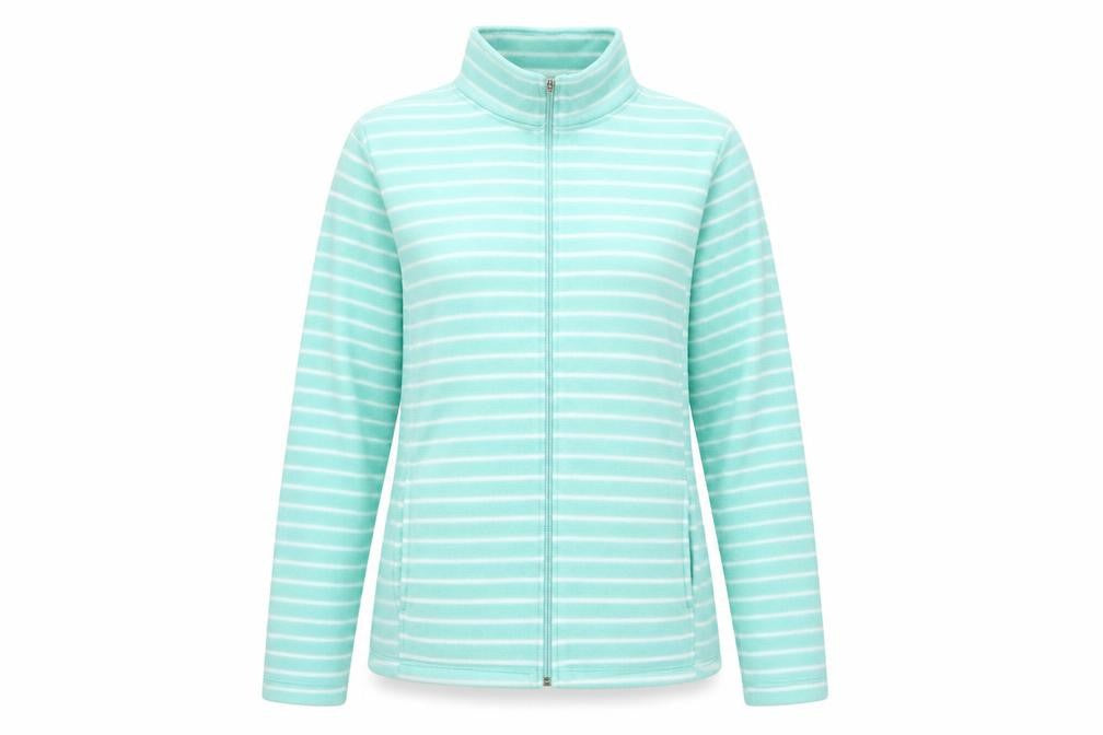 Anne De Lancay Womens Green Striped Jacket Size L Zip