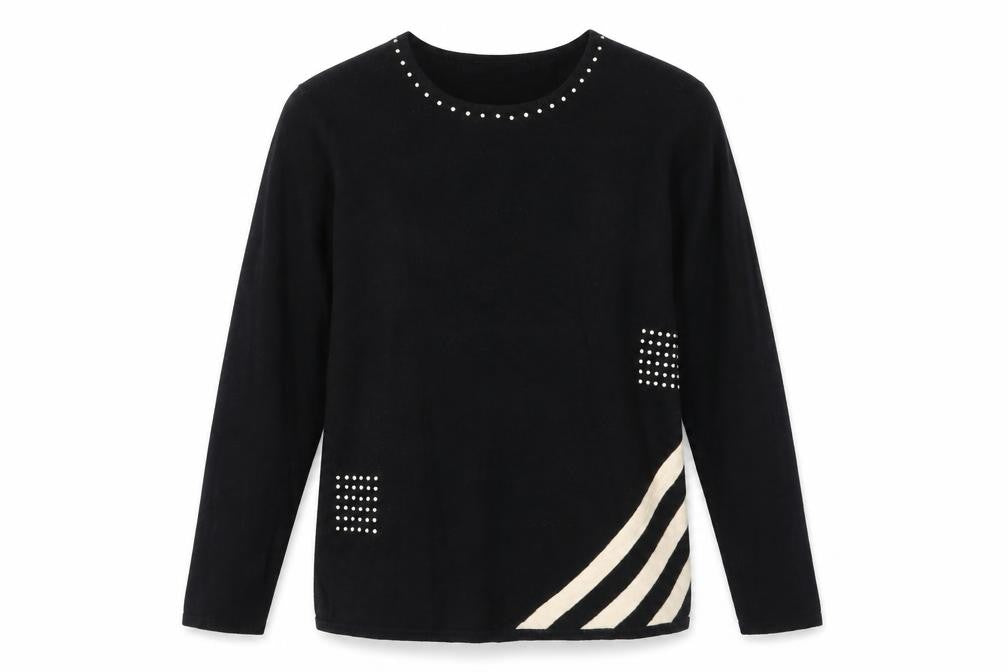 Front view of Frank Saul Black Round Neck Viscose jumper, size S
