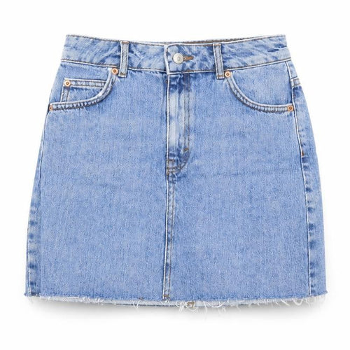 Topshop Womens Blue Herringbone Cotton A-Line Skirt Size 6 Zip
