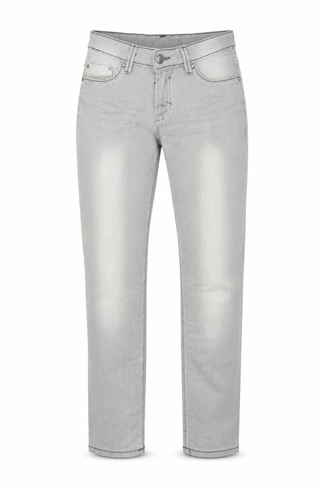 Front view of C&A women’s grey cotton straight jeans, size UK 6, regular zip