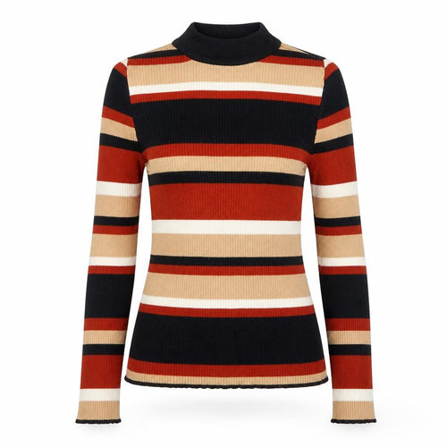 Cooperative Womens Brown Mock Neck Striped Acrylic Pullover Jumper Size XS - Ribbed