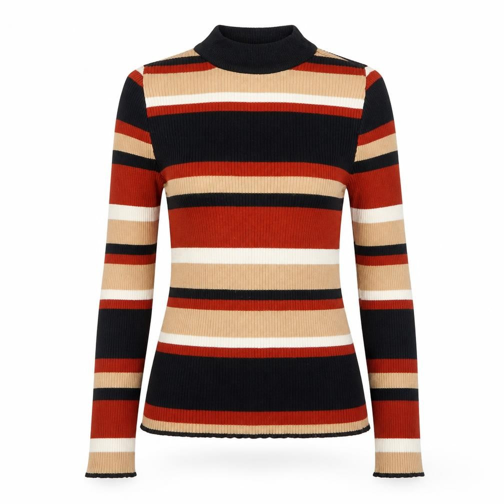 Cooperative Womens Brown Mock Neck Striped Acrylic Pullover Jumper Size XS - Ribbed