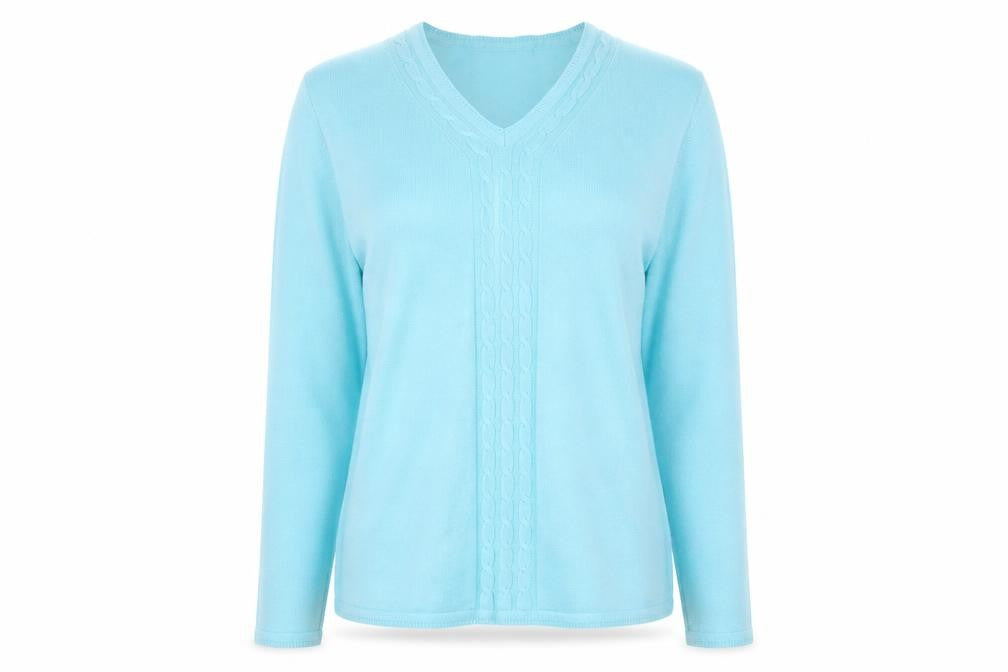 Bonmarché Womens Blue V-Neck Acrylic Pullover Jumper Size S