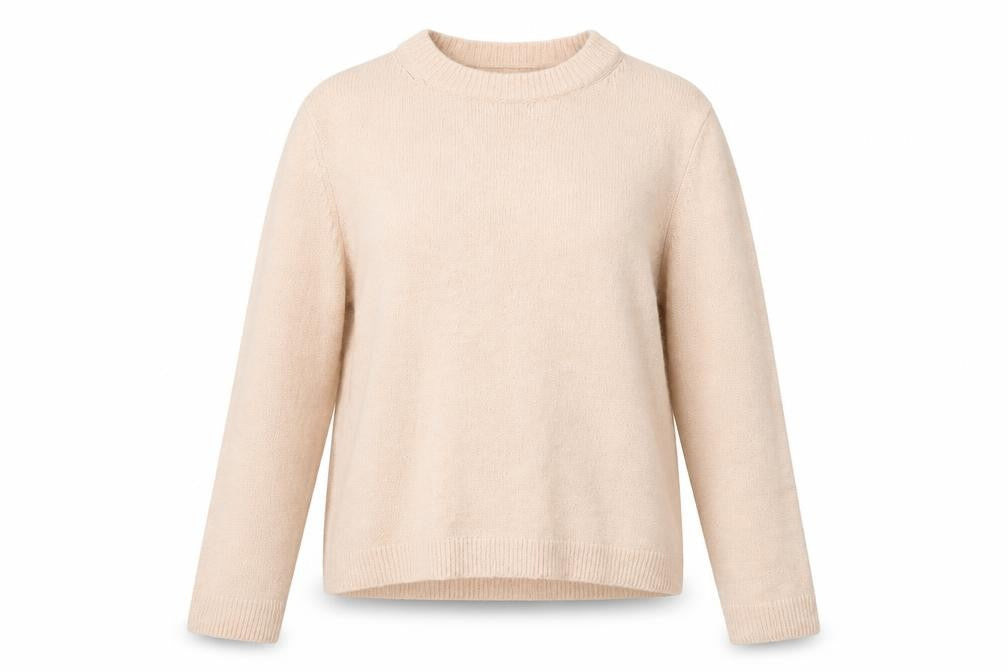 Front view of Warehouse women’s pink mock neck acrylic jumper, size UK 12