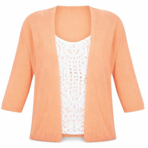 Marks and Spencer Womens Orange Scoop Neck Viscose Cardigan Jumper Size 14 - Crocheted Lace Detail