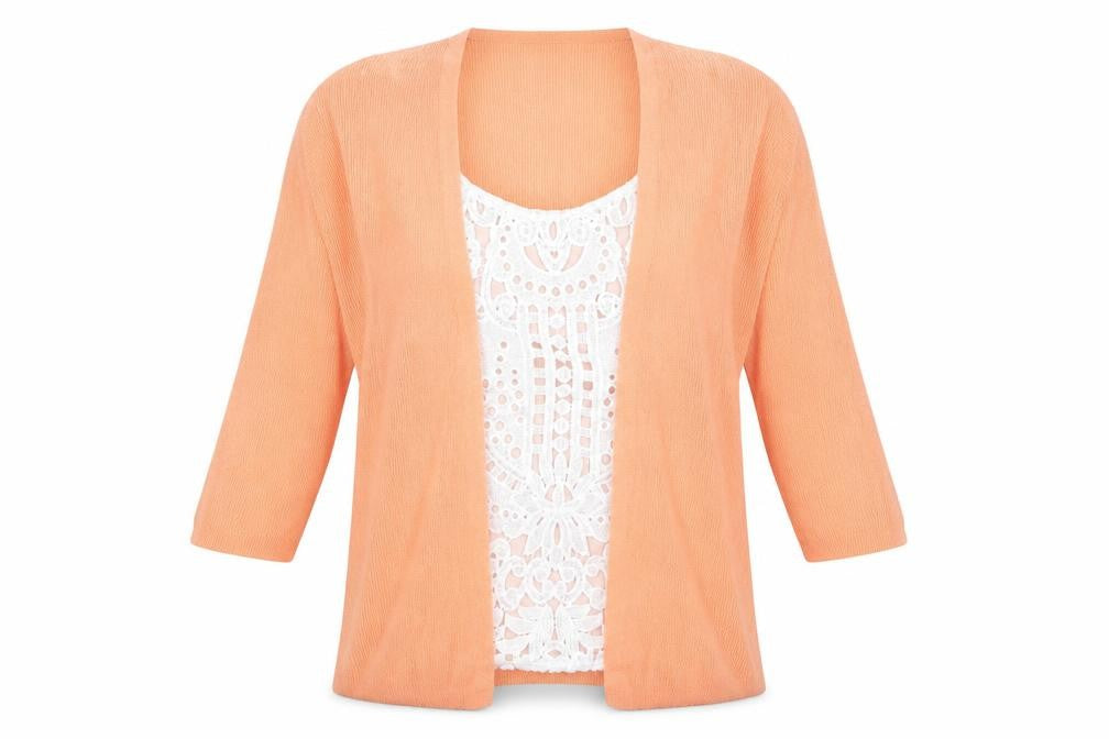 Marks and Spencer Womens Orange Scoop Neck Viscose Cardigan Jumper Size 14 - Crocheted Lace Detail