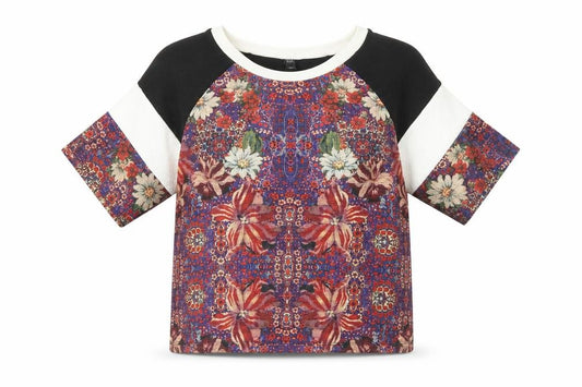 Front view of Topshop women’s multicoloured geometric polyester basic t-shirt, size UK 8, round neck