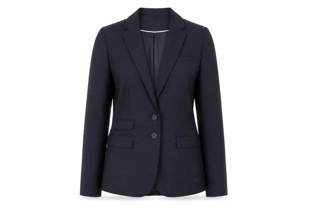 Front view of Next women’s blue polyester jacket suit jacket, size UK 10