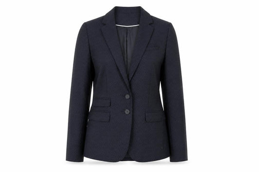 Front view of Next women’s blue polyester jacket suit jacket, size UK 10