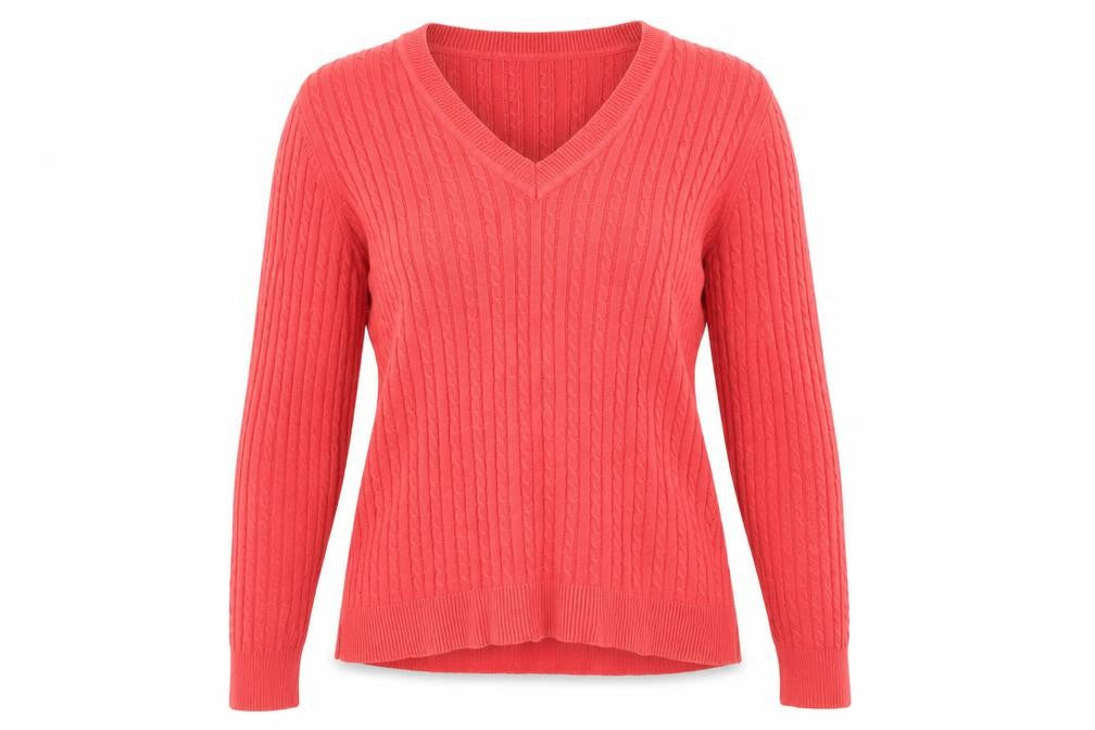 Alice Collins Womens Red V-Neck Cotton Pullover Jumper Size 10