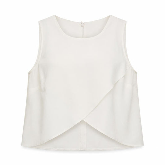 Front view of Miss Selfridge women’s white polyester basic tank, size UK 12, round neck