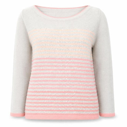 Bonmarché Womens Grey Boat Neck Striped Acrylic Pullover Jumper Size M