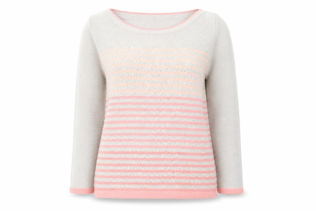 Bonmarché Womens Grey Boat Neck Striped Acrylic Pullover Jumper Size M