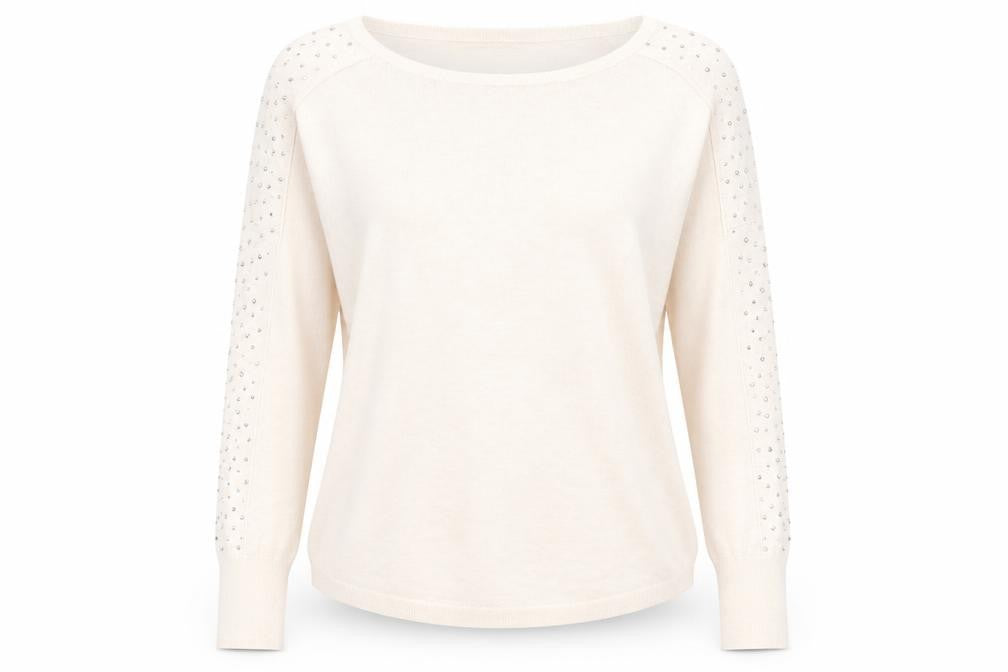 Front view of Oasis women’s pink boat neck polyester jumper, size M