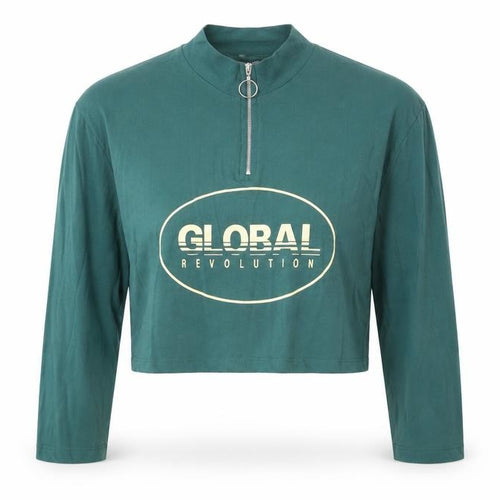 ASOS Womens Green Cotton Cropped T-Shirt Size S Mock Neck - Global Revolution