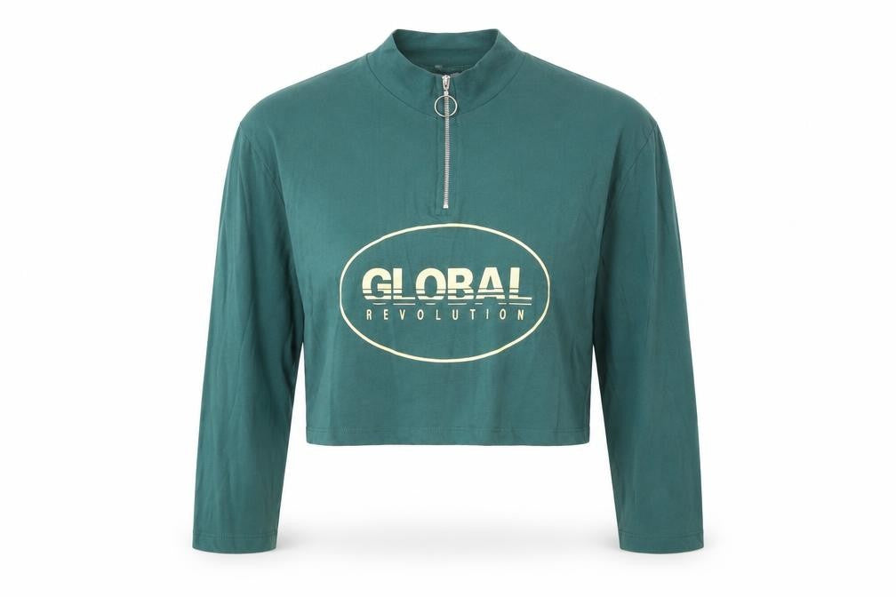 ASOS Womens Green Cotton Cropped T-Shirt Size S Mock Neck - Global Revolution
