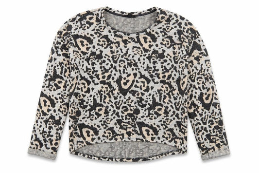 Front view of Topshop women’s multicoloured boat neck animal print cotton jumper, size UK 8