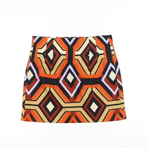 Zara Womens Multicoloured Geometric Polyester Mini Skirt Size S Zip