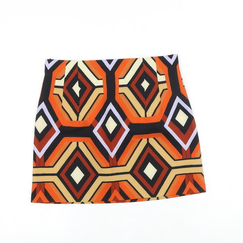 Zara Womens Multicoloured Geometric Polyester Mini Skirt Size S Zip