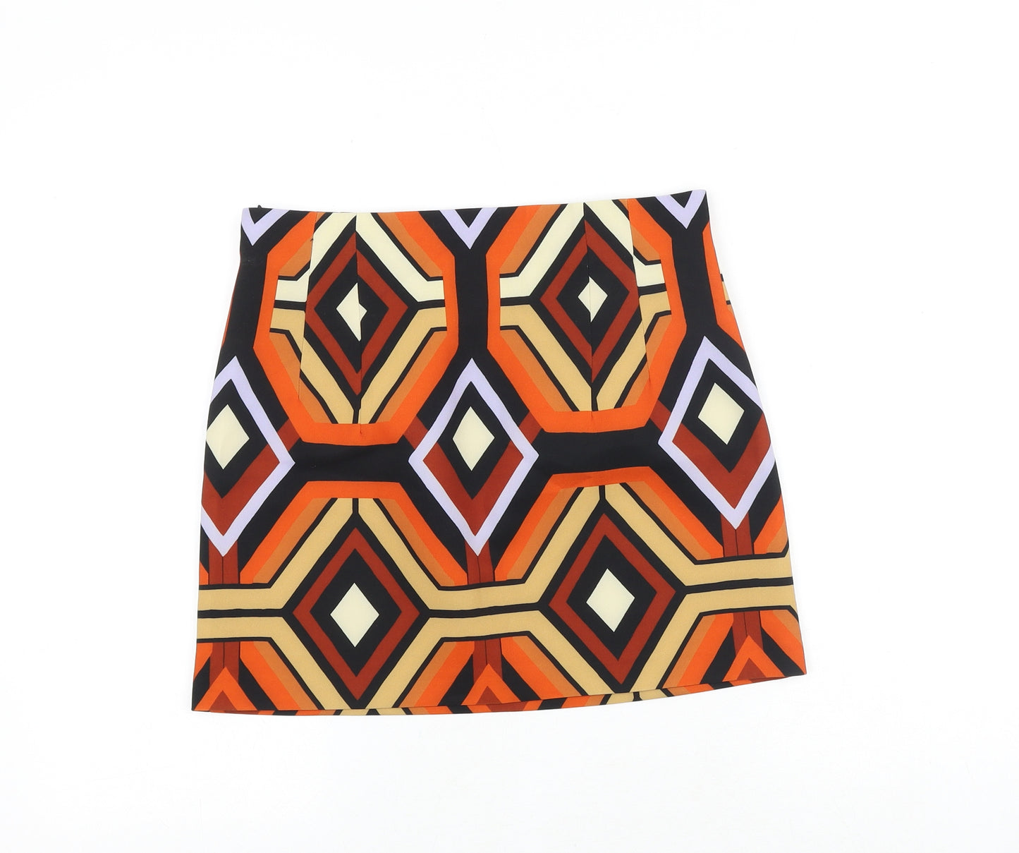 Zara Womens Multicoloured Geometric Polyester Mini Skirt Size S Zip