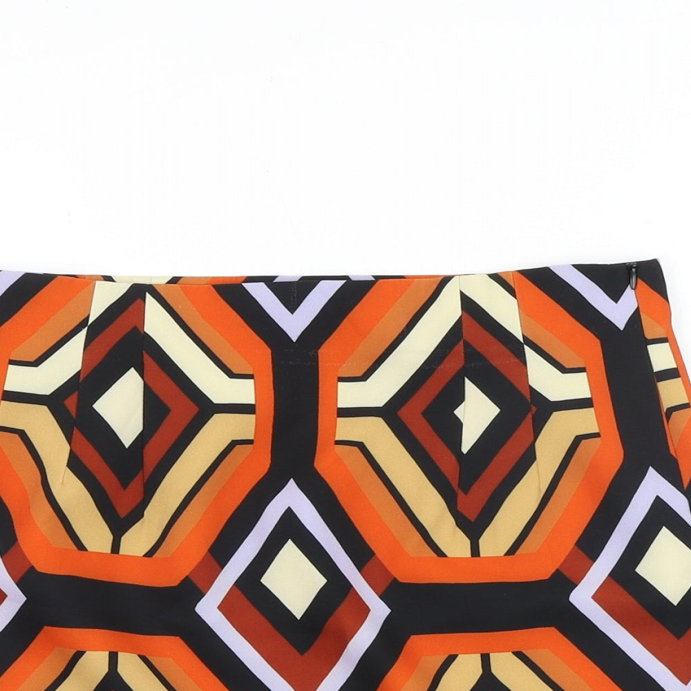 Zara Womens Multicoloured Geometric Polyester Mini Skirt Size S Zip