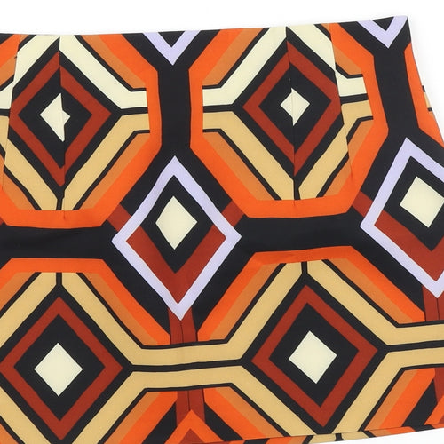 Zara Womens Multicoloured Geometric Polyester Mini Skirt Size S Zip