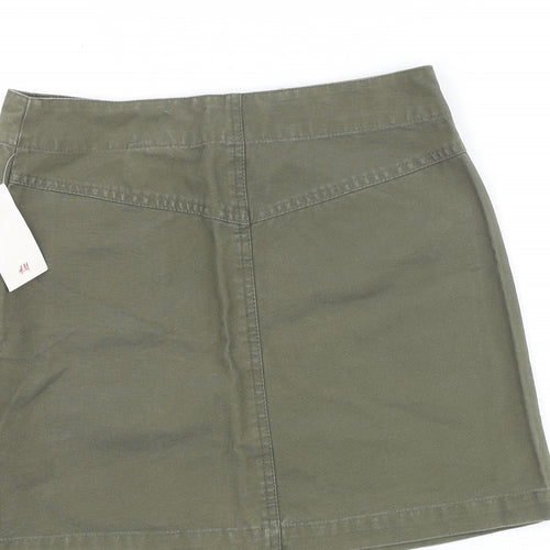 H&M Womens Green Cotton Cargo Skirt Size 8 Zip