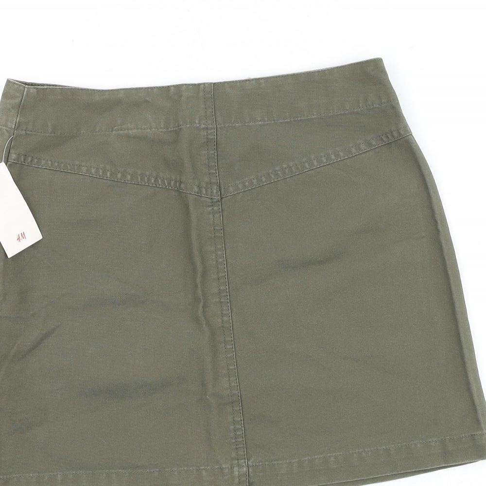 H&M Womens Green Cotton Cargo Skirt Size 8 Zip