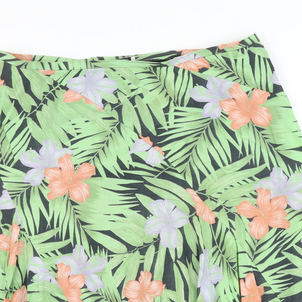 ONE Womens Multicoloured Floral Cotton Swing Skirt Size 16 Zip