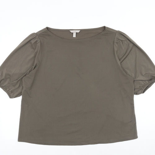 H&M Womens Brown Polyester Basic T-Shirt Size XL Boat Neck
