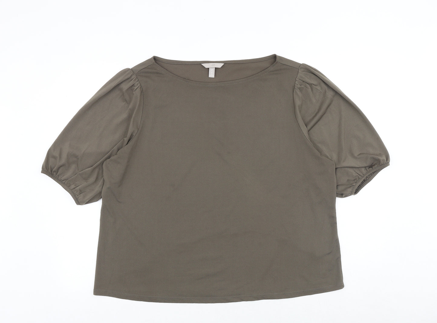 H&M Womens Brown Polyester Basic T-Shirt Size XL Boat Neck