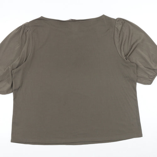 H&M Womens Brown Polyester Basic T-Shirt Size XL Boat Neck