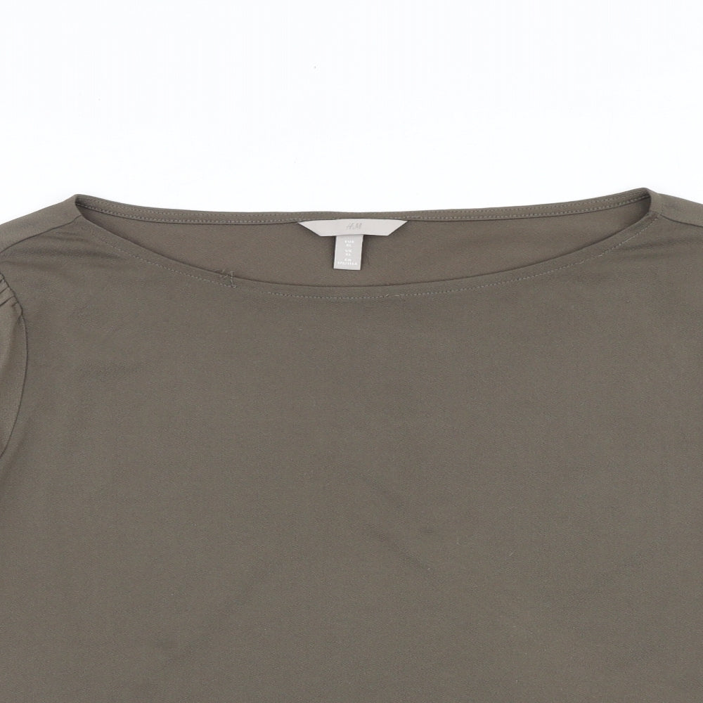 H&M Womens Brown Polyester Basic T-Shirt Size XL Boat Neck