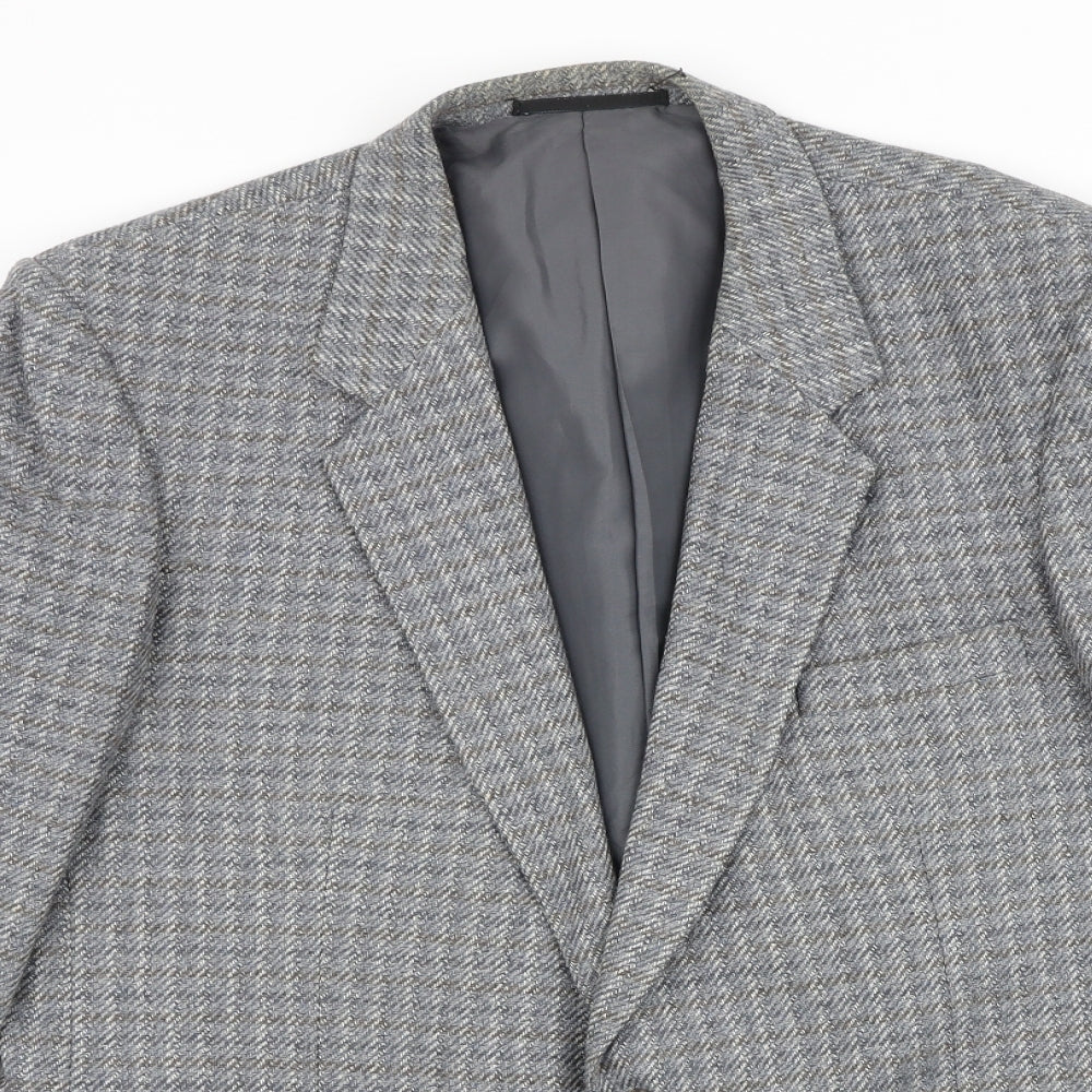 Burton Mens Grey Geometric Wool Jacket Blazer Size 46 Regular