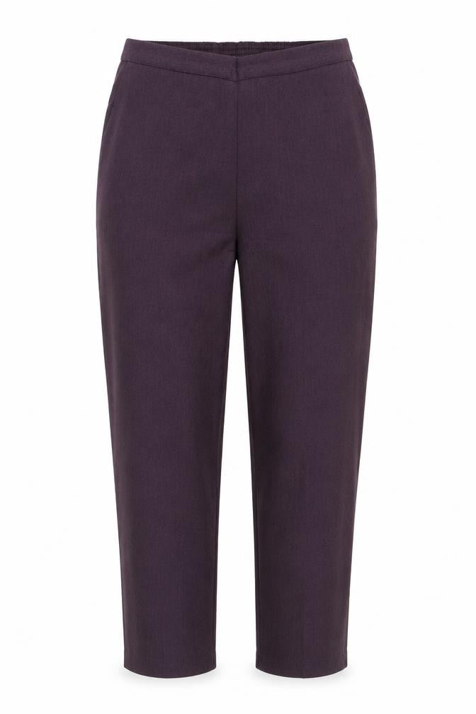 Front view of Emma Collection women’s purple polyester trousers, size UK 14, regular