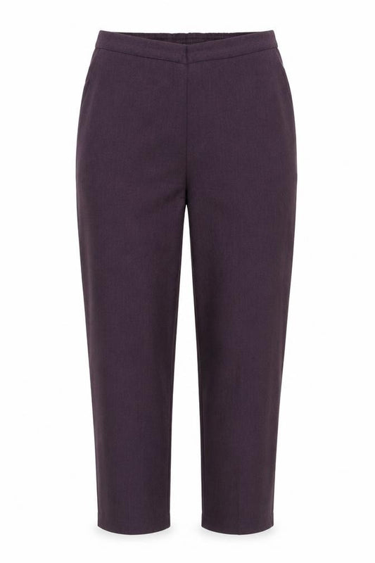 Front view of Emma Collection women’s purple polyester trousers, size UK 14, regular