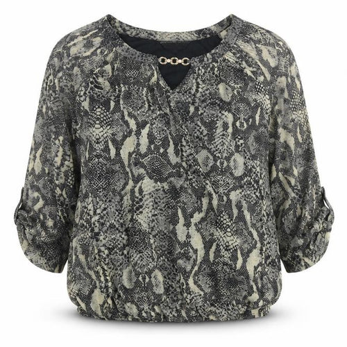 Dorothy Perkins Womens Black Animal Print Polyester Basic Blouse Size 12 V-Neck - Snakeskin Pattern