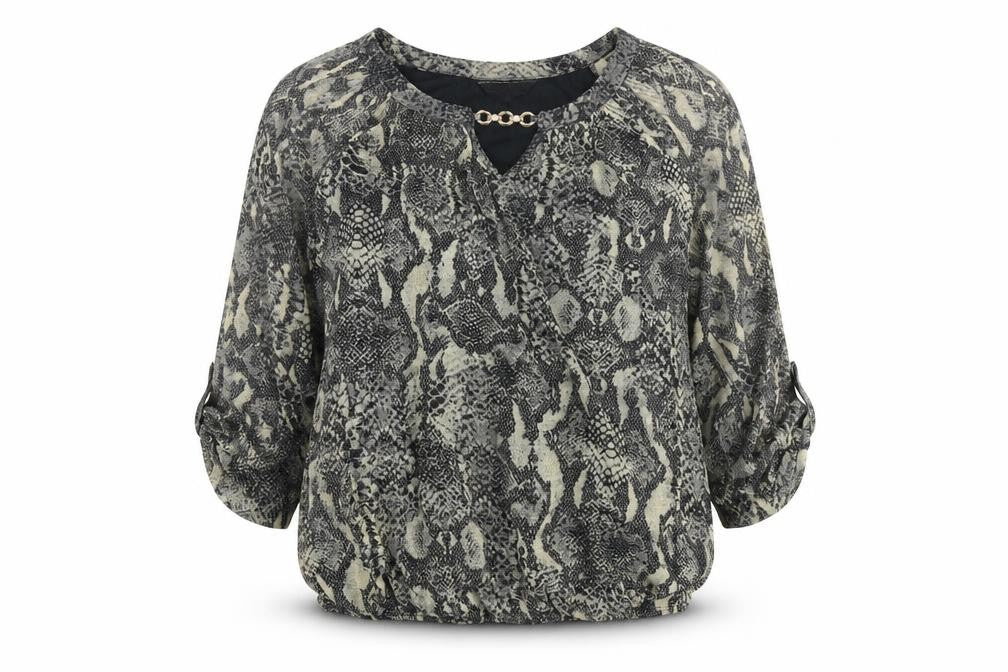 Dorothy Perkins Womens Black Animal Print Polyester Basic Blouse Size 12 V-Neck - Snakeskin Pattern