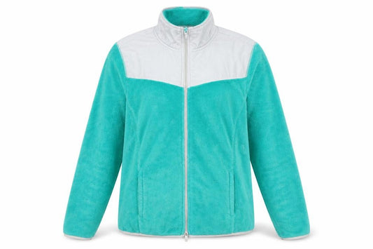 Front view of Danskin women’s green jacket, size L, zip
