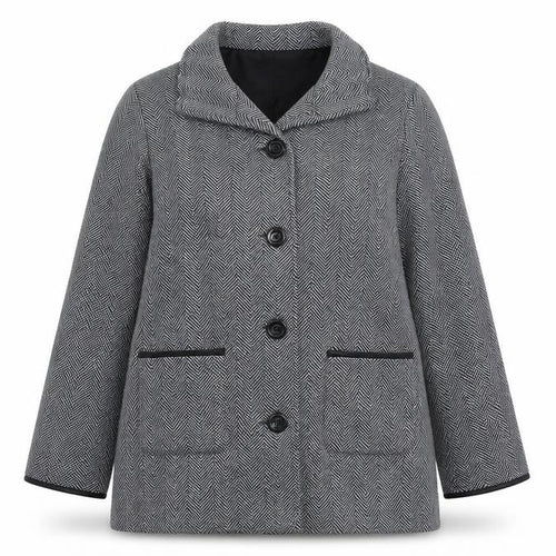 Anne De Lancy Womens Grey Herringbone Pea Coat Coat Size L Button