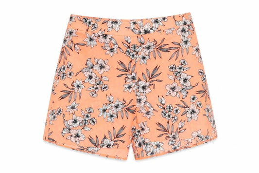 New Look Girls Orange Floral Polyester Mom Shorts Size 13 Years Regular Zip