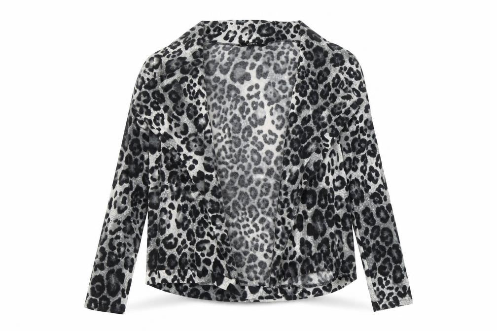 Izabel Womens Grey V-Neck Animal Print Polyester Cardigan Jumper Size S - Leopard Pattern