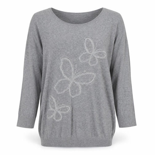 Wallis Womens Grey Boat Neck Cotton Pullover Jumper Size M - Butterfly