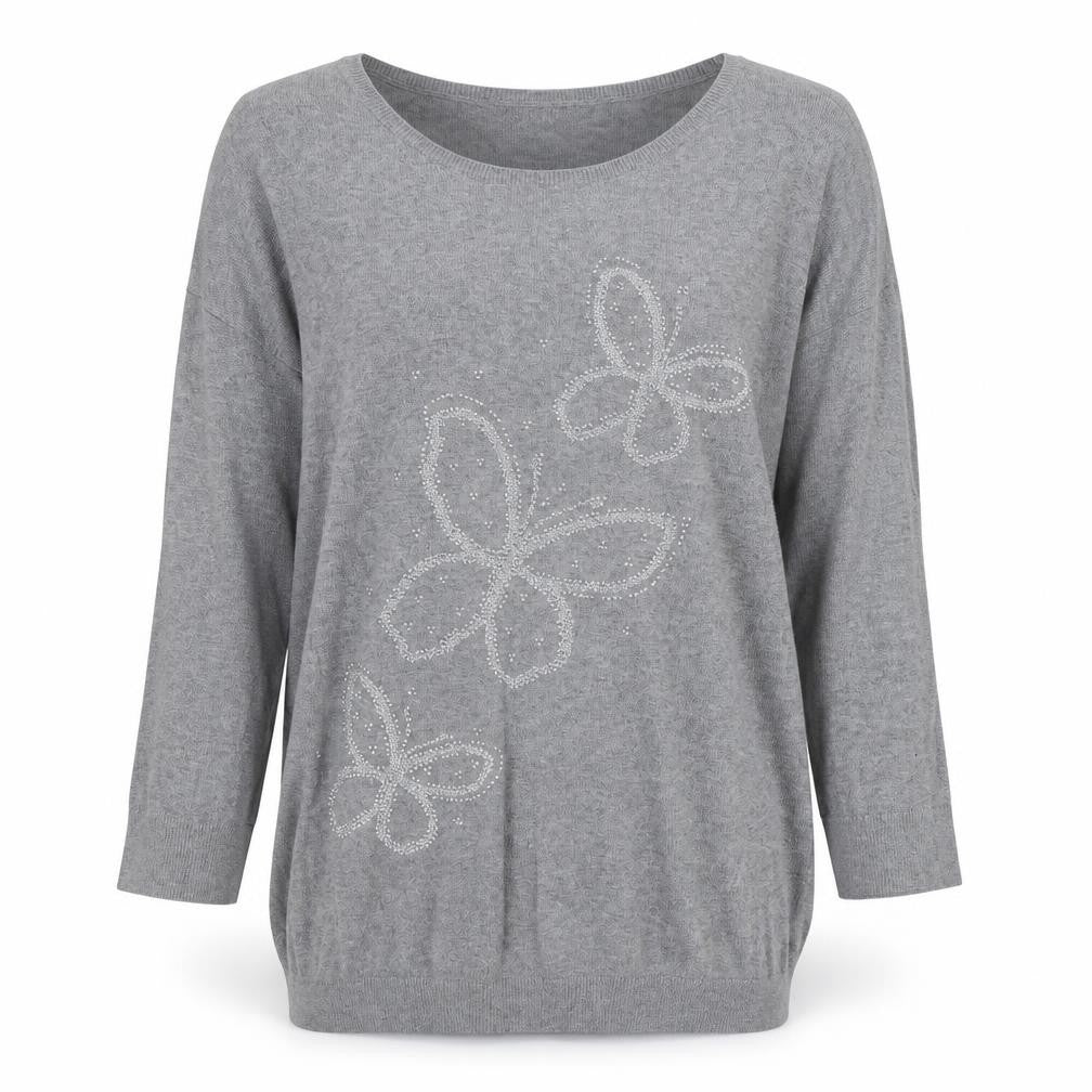 Wallis Womens Grey Boat Neck Cotton Pullover Jumper Size M - Butterfly
