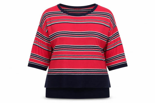 Front view of Next women’s multicoloured round neck striped cotton jumper, size UK 14