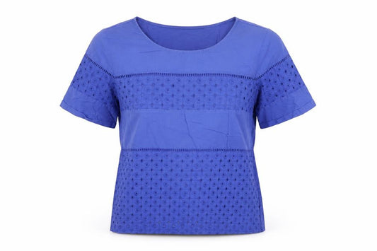 Front view of Next women’s blue geometric cotton basic tank, size UK 10, round neck