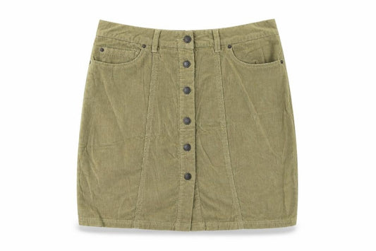Front view of Mudd&Water women’s beige cotton a-line skirt, size UK 12, button